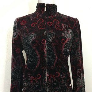 Charter Club Black Paisley Velvet like zip jacket Size Petite Small